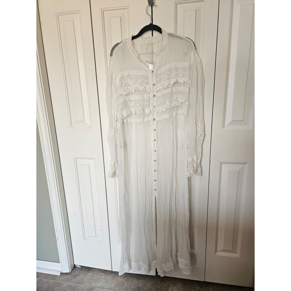 New Free People Amelia Lace Maxi dress sheer ivory cream XL